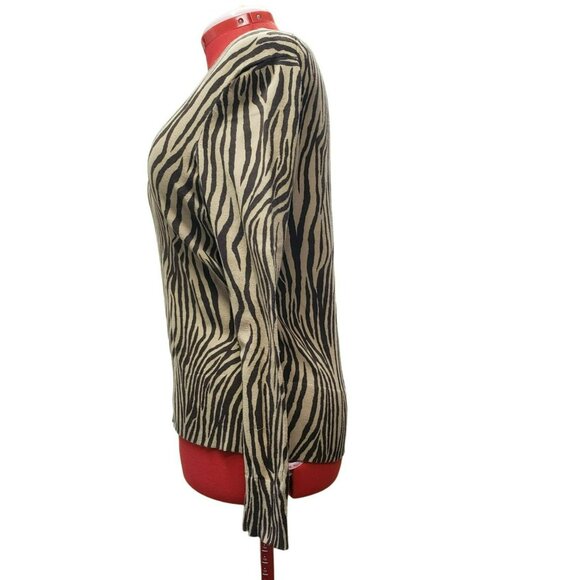 Talbots Tan Zebra Print Sweater, Women's L, Pima Cotton Blend, Long Sleeve - Picture 4 of 7